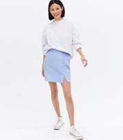 New Look Blue Check High Waist Split Hem Mini Skirt